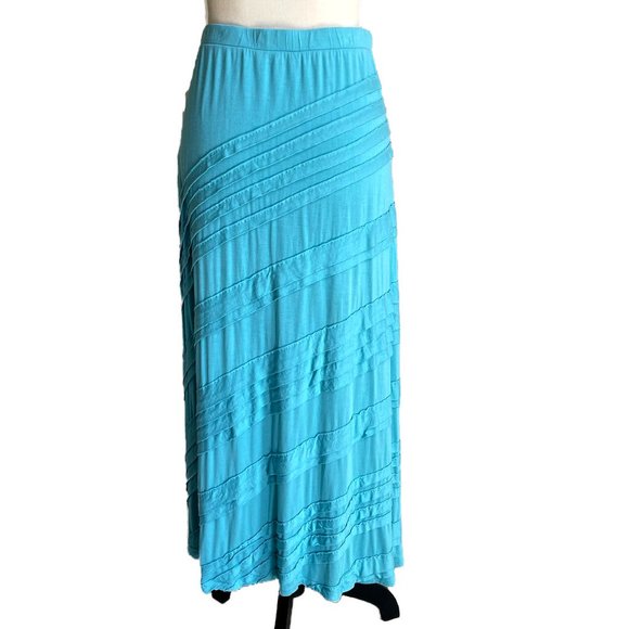 SOFT SURROUNDINGS Turquoise Knit Maxi Skirt Tiered Ruffled PM - Picture 5 of 10
